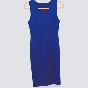 4/$25 BUNDLE SALE! INVESTMENTS ROYAL BLUE LASER CUT V-NECK MIDI PENCIL DRESS